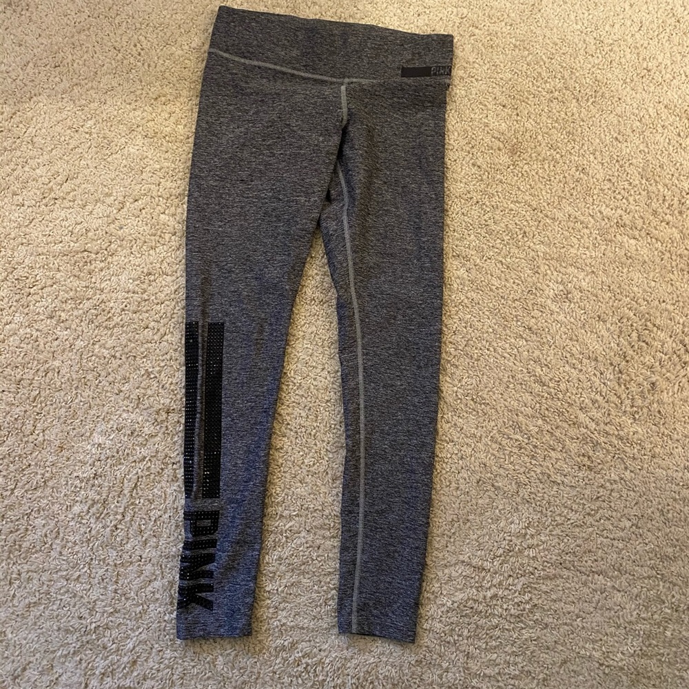 PINK rhinestone heather grey workout leggings